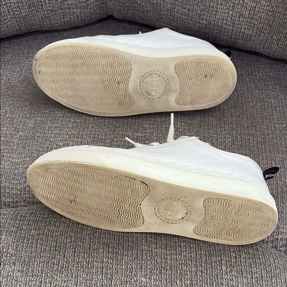 Chloe Scalloped Leather White Sneakers with Textured Upper and Thick Sole - Picture 6 of 16